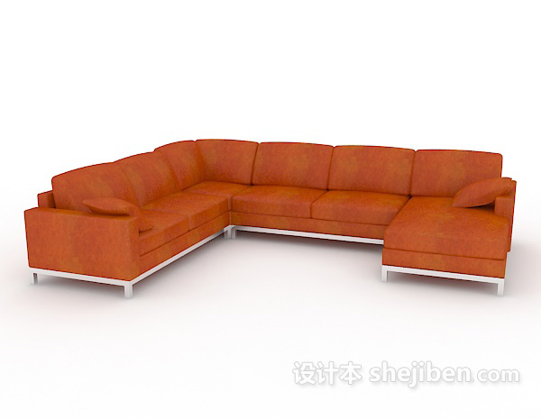 现代家居橙色多人沙发3d模型下载