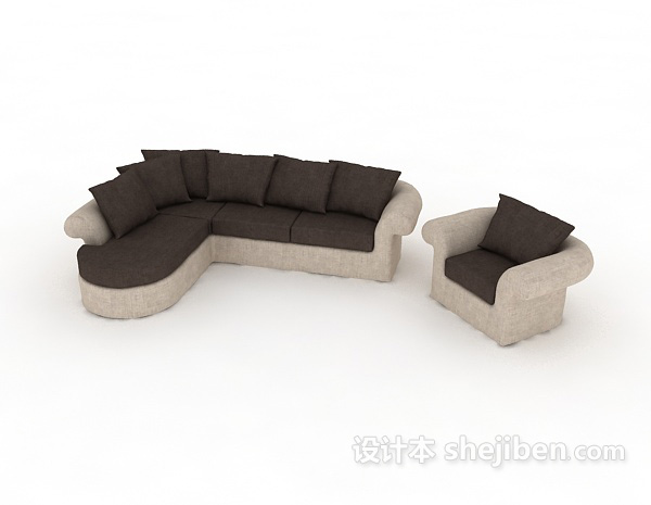 棕色现代多人沙发3d模型下载