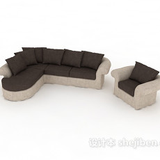 棕色现代多人沙发3d模型下载