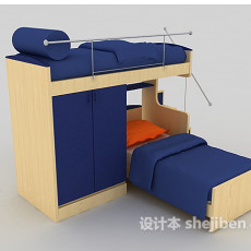 实木上下铺床3d模型下载