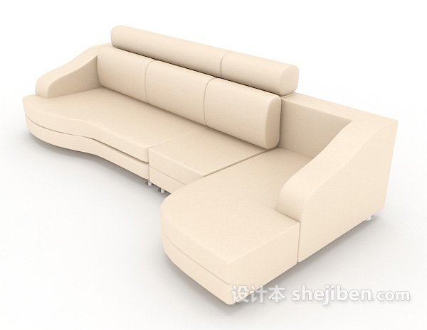 设计本白色现代皮质多人沙发3d模型下载