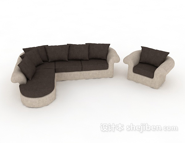 免费棕色现代多人沙发3d模型下载