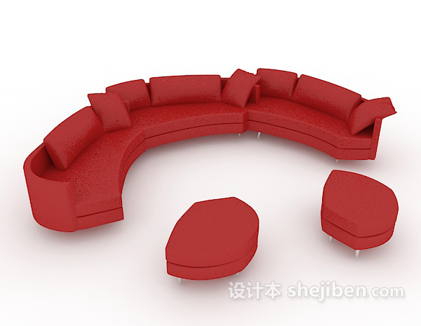 现代风格大红色家居组合沙发3d模型下载