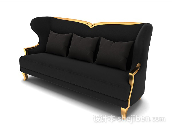 黑色欧式多人沙发3d模型下载