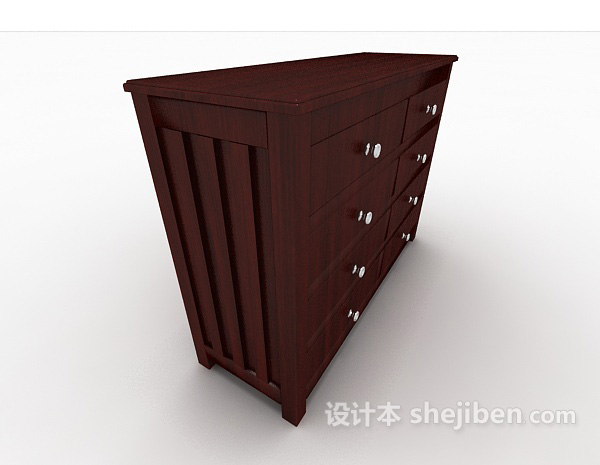 设计本棕色抽屉柜、边柜3d模型下载