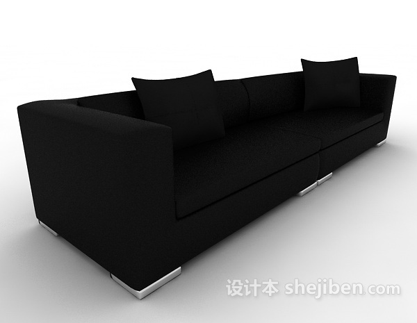 设计本多人黑色沙发3d模型下载