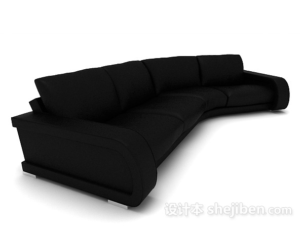 设计本黑色多人家居沙发3d模型下载