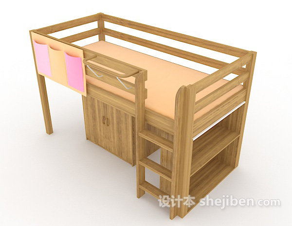 设计本单人学生床3d模型下载