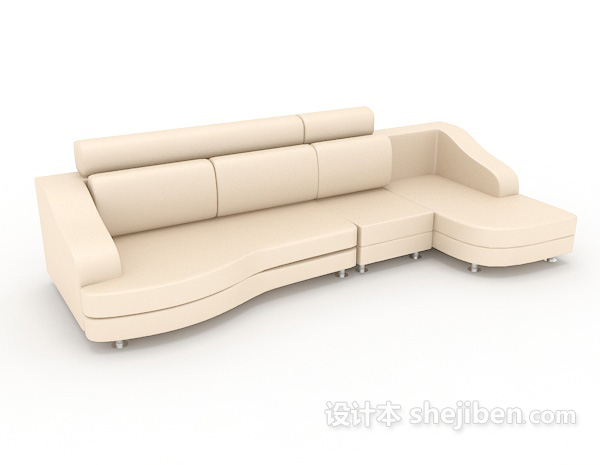 白色现代皮质多人沙发3d模型下载