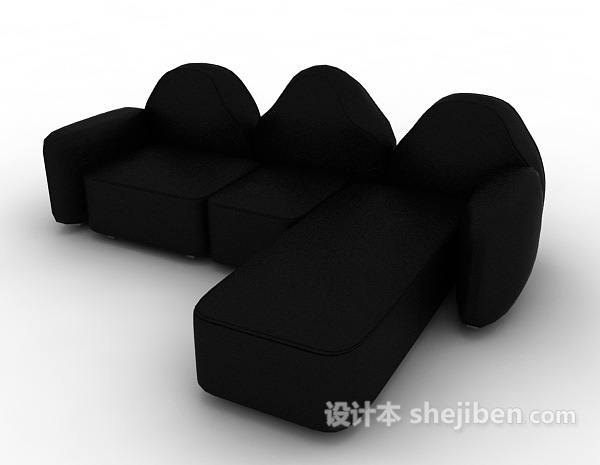 皮质黑色多人沙发3d模型下载