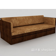 棕色实木多人沙发3d模型下载