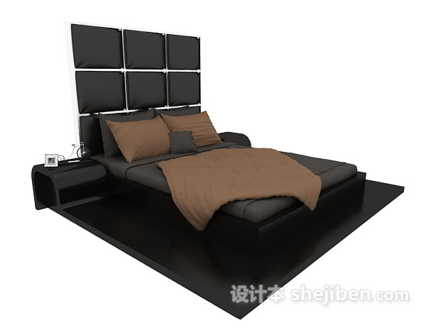 设计本黑色经典双人床3d模型下载