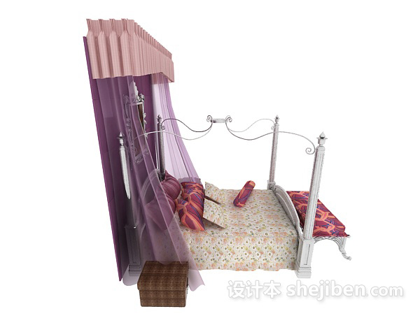 设计本欧式紫色双人床3d模型下载