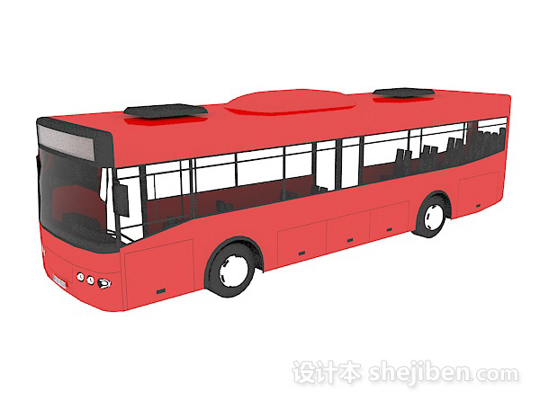 免费红色公交汽车3d模型下载