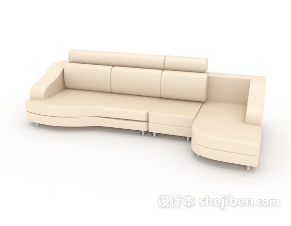 免费白色现代皮质多人沙发3d模型下载