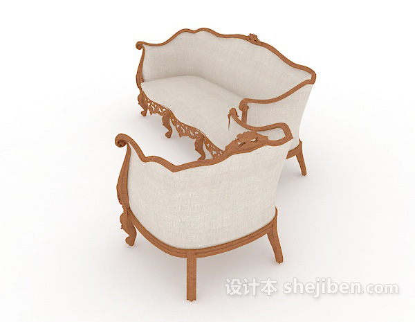 设计本精致欧式木质沙发3d模型下载