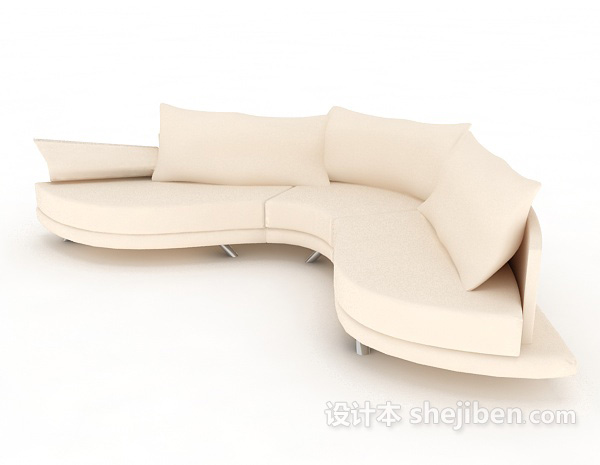 免费白色皮质多人沙发3d模型下载