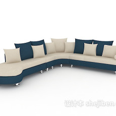 蓝白两色多人沙发3d模型下载