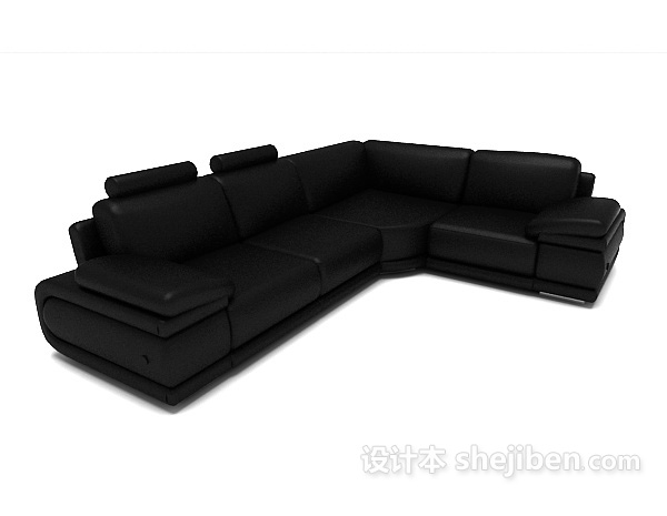 设计本家庭黑色多人沙发3d模型下载