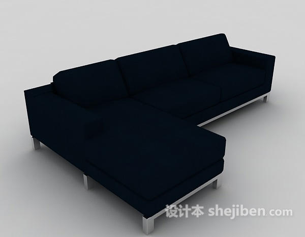 设计本家庭蓝色多人沙发3d模型下载