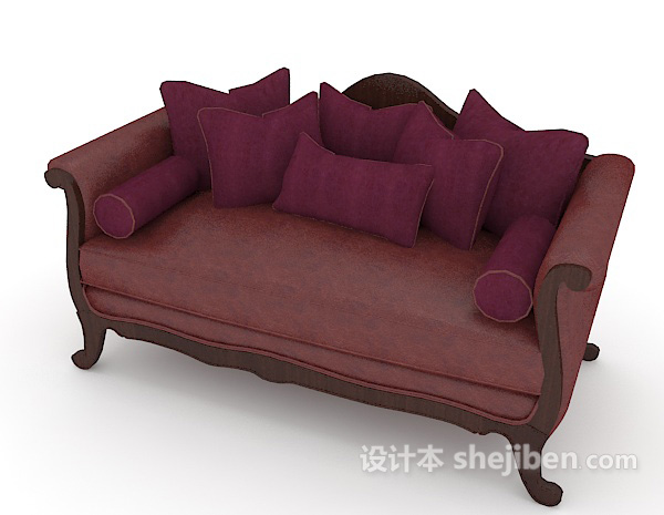 欧式风格玫红色高档沙发3d模型下载