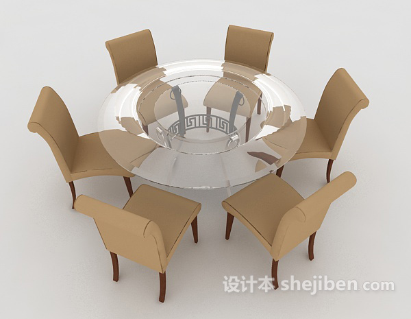 现代风格六人桌椅组合3d模型下载