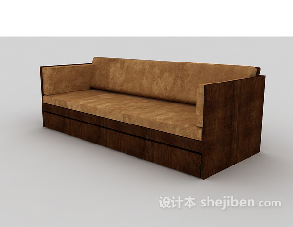 设计本棕色实木多人沙发3d模型下载