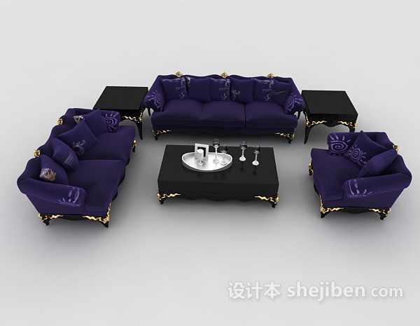 欧式风格紫色简欧风格沙发3d模型下载