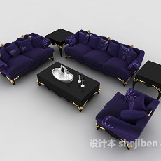 紫色简欧风格沙发3d模型下载
