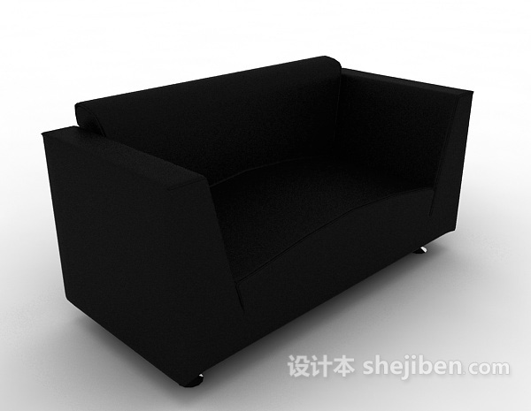 免费皮质黑色双人沙发3d模型下载