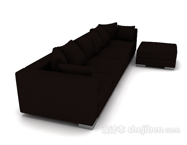 设计本棕色居家多人沙发3d模型下载