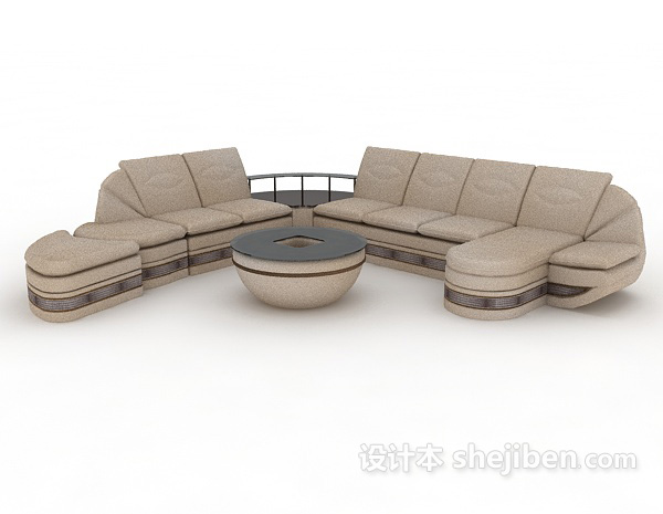 免费现代灰色多人沙发3d模型下载