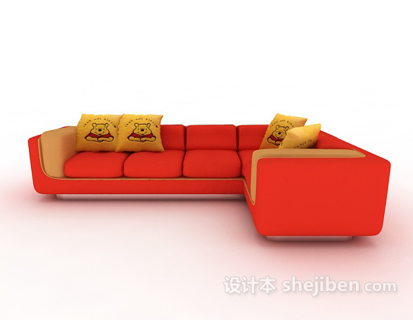 现代风格红色时尚多人沙发3d模型下载