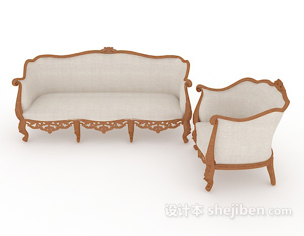 欧式风格精致欧式木质沙发3d模型下载
