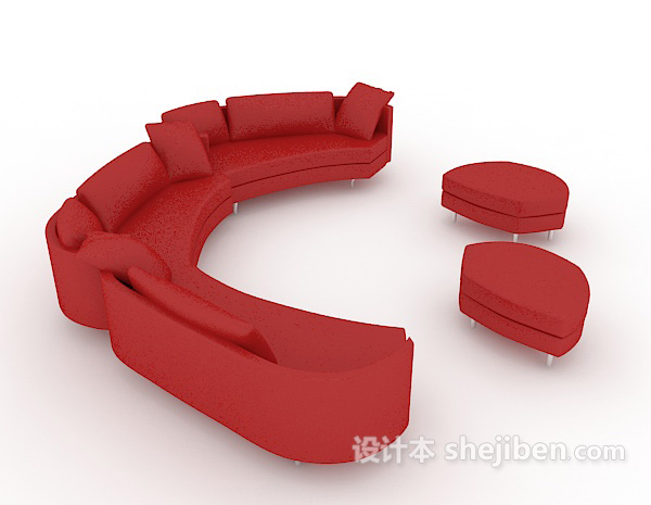 设计本大红色家居组合沙发3d模型下载