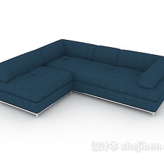 简约蓝色多人沙发3d模型下载