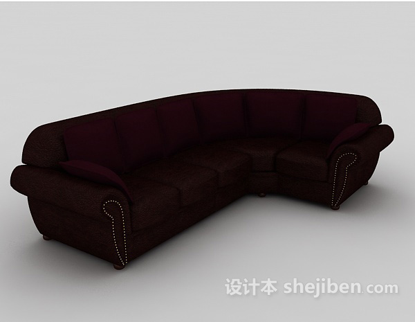 美式皮质多人沙发3d模型下载