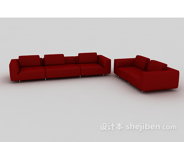 免费大红色组合沙发3d模型下载