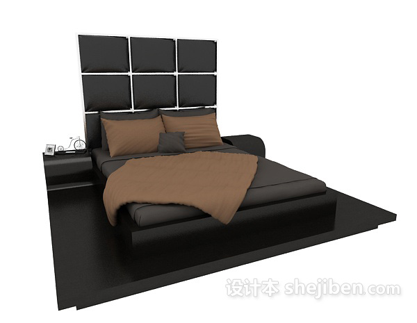 免费黑色经典双人床3d模型下载