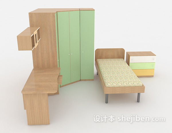 设计本单人床、衣柜组合3d模型下载