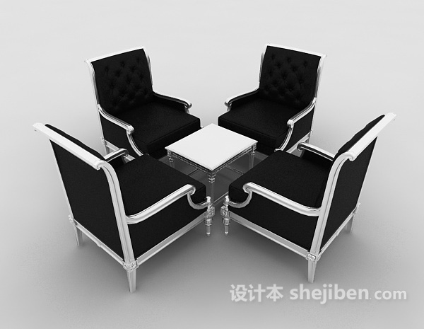 免费四人休闲桌椅组合3d模型下载