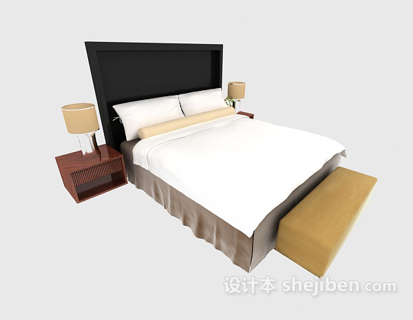 免费酒店简约双人床3d模型下载
