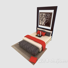 家居现代风格双人床3d模型下载