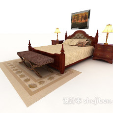 红木双人床3d模型下载