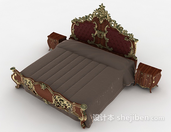 免费传统欧式实木双人床3d模型下载
