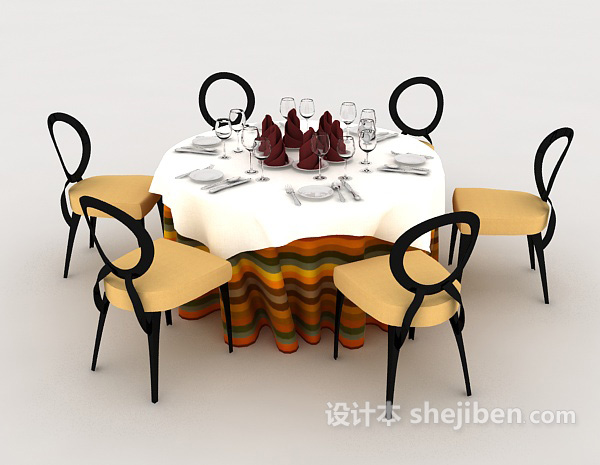 免费清新六人餐桌3d模型下载