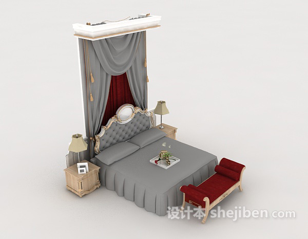 设计本欧式家居双人床3d模型下载