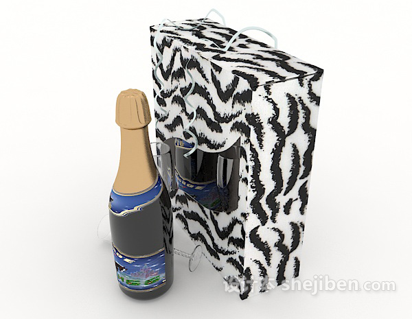 设计本酒瓶礼袋3d模型下载