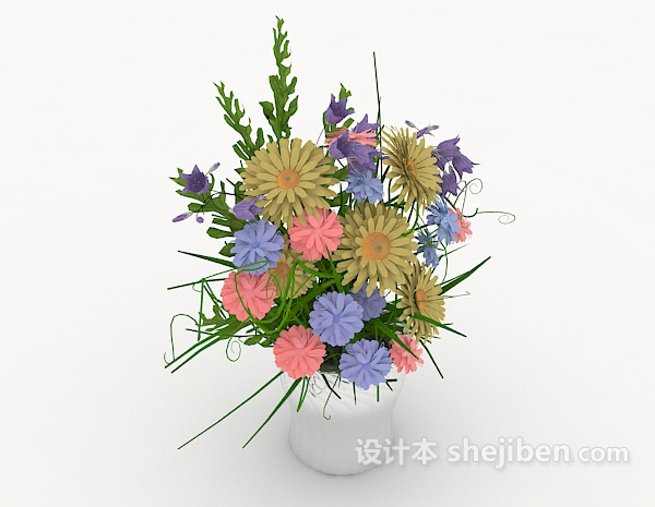现代风格鲜花盆栽摆设3d模型下载