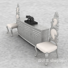 浅色欧式边柜、高背椅3d模型下载